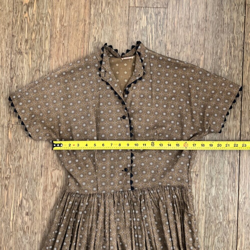 Mode O'Day 1950s Vintage Fit and Flare Midi Dress Brown Calico Print Size S/M - Picture 8 of 10